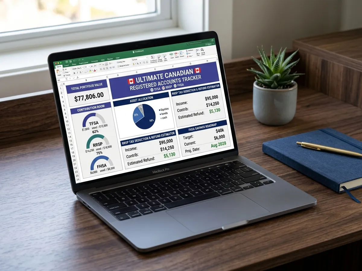 Ultimate Canadian Registered Accounts Tracker (TFSA, RRSP & FHSA) - Spreadsheet Preview