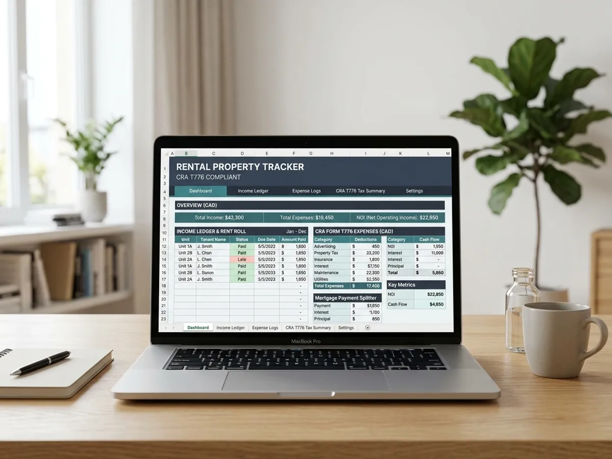Canadian Rental Property Income & Expense Tracker (CRA Form T776 Ready) - Spreadsheet Preview
