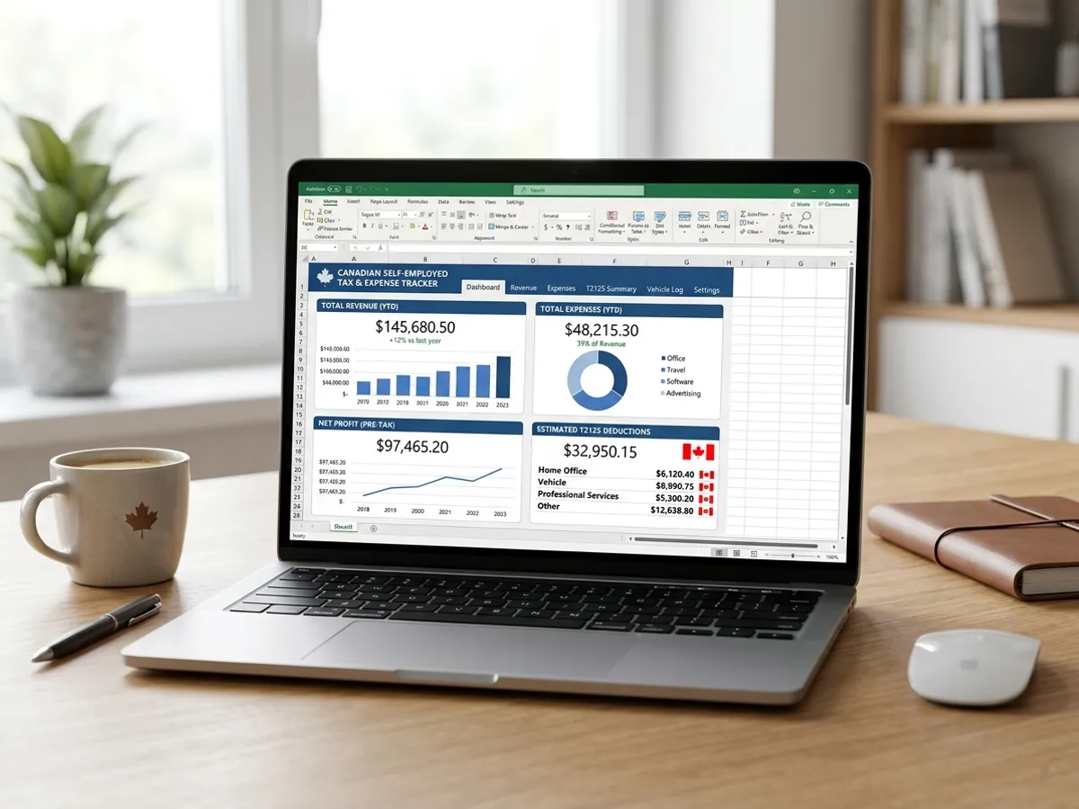 Self-Employed Tax & Expense Tracker for Canada (T2125 & GST/HST) - Spreadsheet Preview